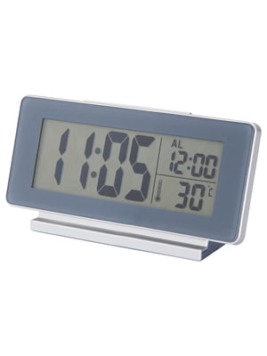 Годинник/термометр/будильник низьковольтний/сірий 16,5х9 см | 6691095
