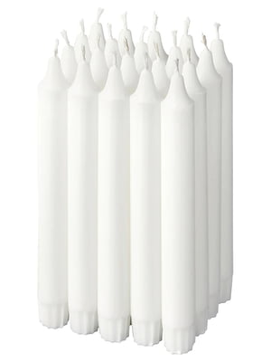 Свічка-канделябр без запаху біла 19 см 20 шт | 6691191