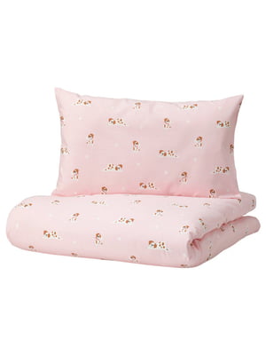 Підковдра 1 наволочка на ліжечко цуценя/рожевий малюнок 110х125/35х55 см | 6692567