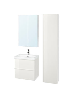 / ODENSVIK Меблі для ванної, комплект 5 шт., білий глянець/змішувач Dalskar, 63 см  | 6692725