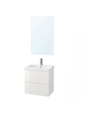 / ODENSVIK Меблі для ванної кімнати, 4 шт., білий глянець/змішувач Dalskar, 63 см  | 6692737