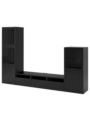 Комбінація для зберігання телевізора/скляні двері, чорно-коричневий/чорно-коричневе прозоре скло Lappviken, 300х42х193 см  | 6692749