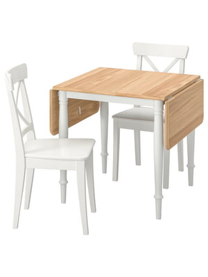 / INGOLF Стіл та 2 стільці, шпон білий/білий дуб, 74/134х80 см  | 6692804