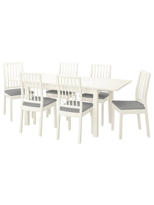 / EKEDALEN Стіл і 6 стільців, білий білий/Orrsta світло-сірий, 130/190х80 см  | 6692808