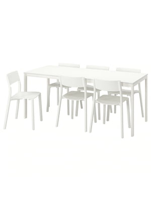 / JANINGE Стіл та 6 стільців, білий/білий, 120/180 см  | 6692812