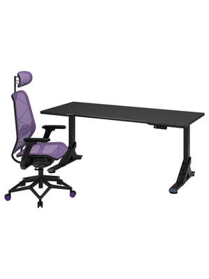 / STYRSPEL Ігровий стіл і стілець, чорний/фіолетовий, 180х80 см  | 6692827