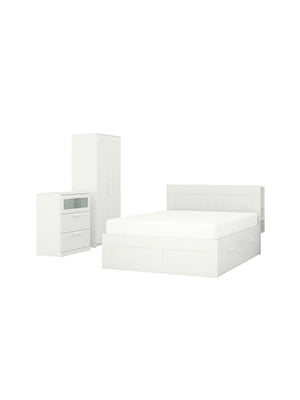 Комплект меблів для спальні 3 предмети білий 140х200 см | 6692834