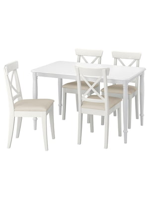 / INGOLF Стіл і 4 стільці, білий/Халларп бежевий, 130 см  | 6692861