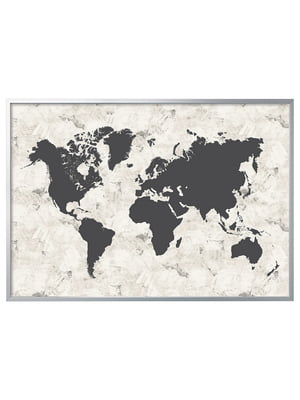 Картина в рамці, чорно-біла карта світу/ср, 200х140 см  | 6692949