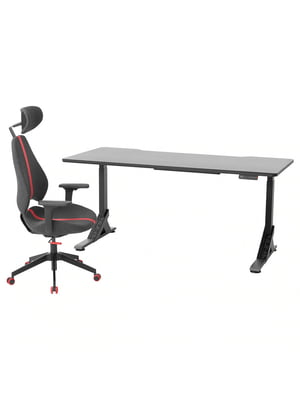 / GRUPPSPEL Ігровий стіл і стілець чорний/сірий 180х80 см | 6692988