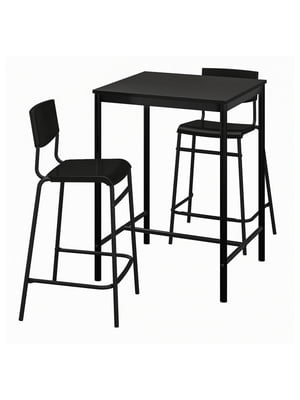 Барний стіл і 2 табурета чорний/чорний 67х67 см | 6693152