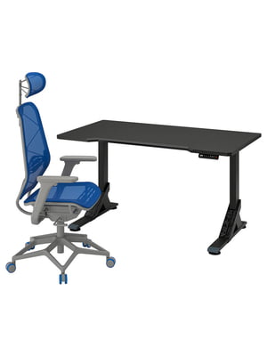 Ігровий стіл і стілець чорно-синій/світло-сірий 140х80 см | 6693171
