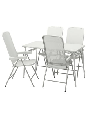 Стіл+4 розкладних стільці вуличні білий/білий/сірий 130 см | 6693175