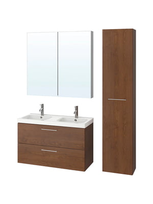 Меблі для ванної кімнати набір 6 шт. ефект шпону коричневого кольору/змішувач Dalskar 103х49х64 см | 6693235