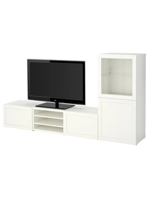 Комбінація для зберігання телевізора/скляні двері, білий/біле прозоре скло Hanviken, 240х42х129 см  | 6693240