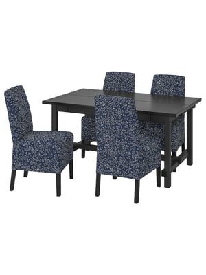Стіл і 4 стільці чорний/синій Ryrane 152/223 см | 6693257