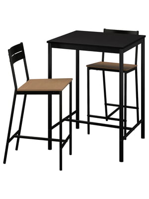 Барний стіл і 2 табурета чорний/чорний 67х67 см | 6693271