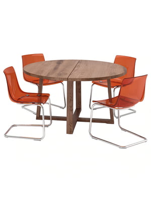 Стіл і 4 стільці дубовий шпон коричневого кольору/коричнево-червоний хром 145 см | 6693314