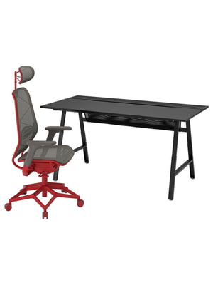 Ігровий стіл і стілець чорно-сірий/червоний | 6693322