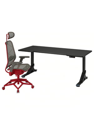 Ігровий стіл і стілець чорно-сірий/червоний 180х80 см | 6693323