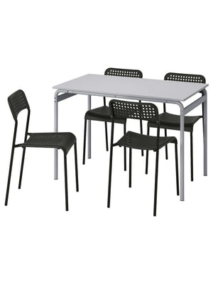 Стіл та 4 стільці сірий/чорний 110 см | 6693328