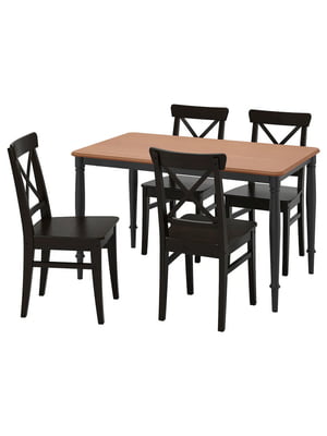 Стіл та 4 стільці чорна/коричнева чорна сосна 130х80 см | 6693380