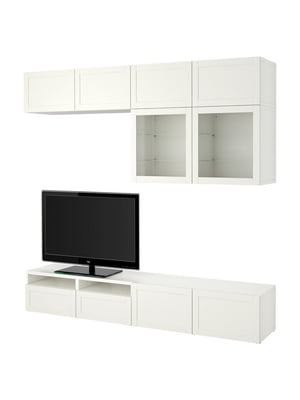 Комбінація для зберігання телевізора/скляні двері, білий/біле прозоре скло Hanviken, 240х42х231 см  | 6693400