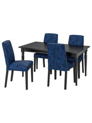 Стіл і 4 стільці чорний/Kvillsfors темно-синій/синій 155/215 см | 6693426