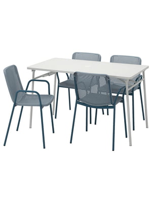 Стіл+4 крісла відкритий білий/світло-сіро-блакитний 130 см | 6693461