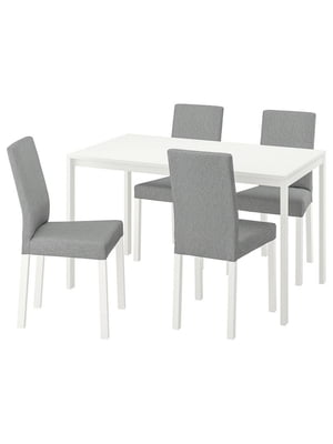 Стіл та 4 стільці білий/Кніса світло-сірий 125 см | 6693565