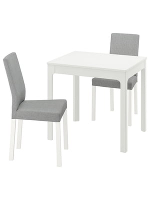 Стіл та 2 стільці білий/Кніса світло-сірий 80/120 см | 6693569