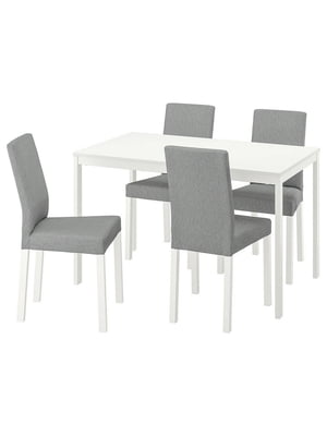 Стіл та 4 стільці білий/Кніса світло-сірий 120/180 см | 6693570
