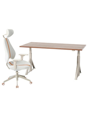 Письмовий стіл і стілець коричневий/бежевий 160х80 см | 6693591