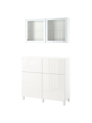Комбінація для зберігання з дверцятами/шухлядами, біле/Selsviken/Stubbarp глянцеве біле прозоре скло, 120х42х213 см  | 6693607