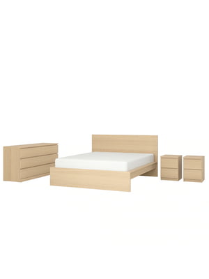 Комплект меблів для спальні 4 предмети дубовий шпон білий 140х200 см | 6693621
