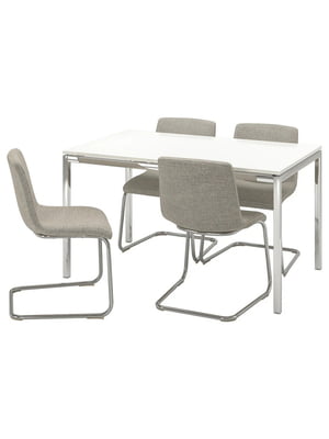 Стіл і 4 стільці глянцевий/білий хром/Viarp бузковий/коричневий 135 см | 6693643