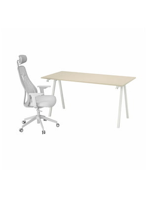 Письмовий стіл і стілець бежевий/білий світло-сірий | 6693648