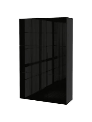 Комбінація для зберігання з дверцятами, чорно-коричневий/Selsviken глянцевий/чорний, 120х42х193 см  | 6693654