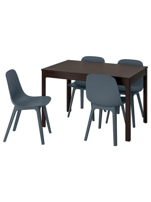 Стіл та 4 стільці темно-коричневий/синій 120/180 см | 6693660