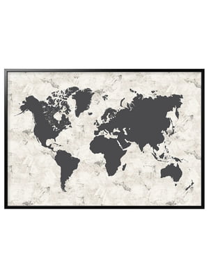 Картина в рамці, чорно-біла карта світу/чорн, 200х140 см  | 6693709