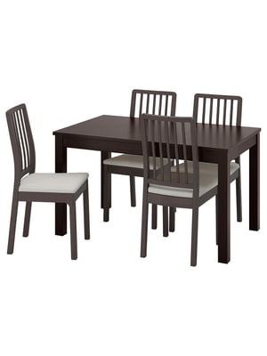 Стіл і 4 стільці коричневий чорний темно-коричневий/Orrsta світло-сірий 130/190х80 см | 6693755