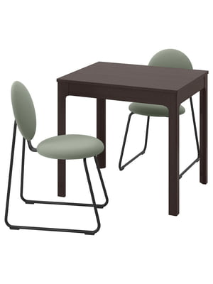 Стіл і 2 стільці темно-коричневий/хакебо сіро-зелений 80/120 см | 6693781