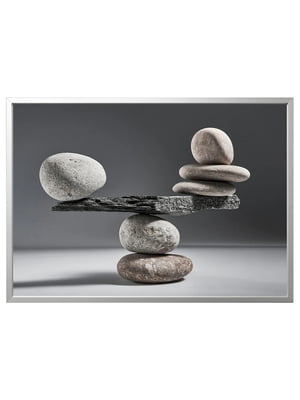Картина в рамці баланс каміння/срібло 140х100 см | 6693789