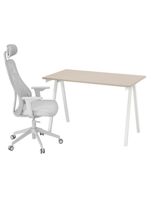 Письмовий стіл і стілець бежевий/білий світло-сірий | 6693803