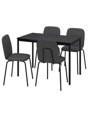 Стіл та 4 стільці чорний/чорний/Remmarn темно-сірий 110 см | 6693804