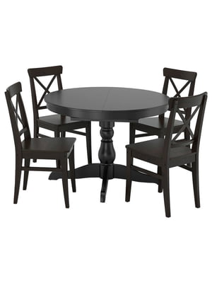 Стіл та 4 стільці чорний/коричневий чорний 110/155 см | 6693869