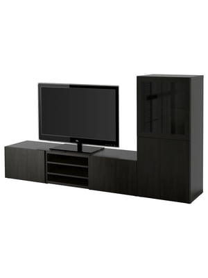 Комбінація для зберігання телевізора/скляні двері чорно-коричневий/чорно-коричневе прозоре скло Lappviken 240х42х129 см | 6693873