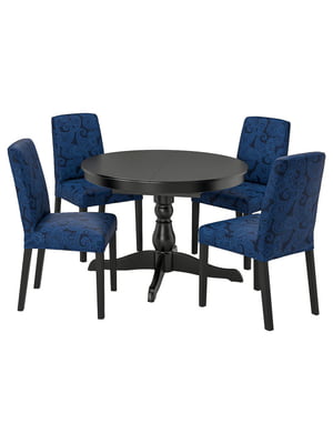 Стіл і 4 стільці чорний/Kvillsfors темно-синій/синій 110/155 см | 6693904