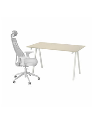 Письмовий стіл і стілець бежевий/білий світло-сірий | 6693961