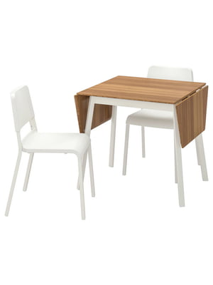 Стіл і 2 стільці білий/білий бамбук | 6693977